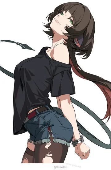 Пост #3247: kili kilio, zenless zone zero, jane doe (zenless zone zero), 1girl, alternate costume, animal ears, arms behind back, black hair