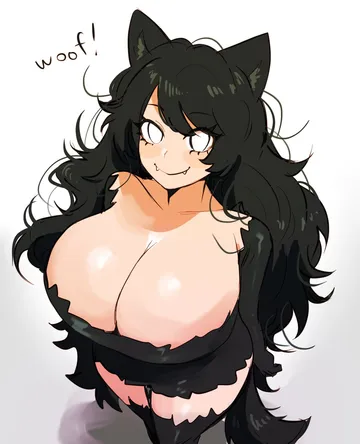 Пост #1591: myotaron, family time (game), wolf mama (family time), 1girl, black dress, black hair, black thighhighs, breasts