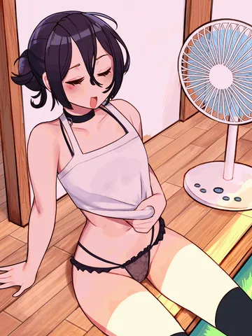 Пост #1828: sunset nivaris, chainsaw man, reze (chainsaw man), 1girl, black choker, black thighhighs, blush, bra