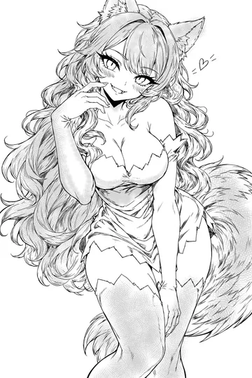 Пост #3286: tororinego, family time (game), wolf mama (family time), :d, 1girl, animal ears, blush, breasts