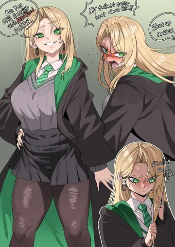 Пост #1117: gamjasssak, harry potter (series), wizarding world, malfoid, 1girl, black cloak, blonde hair, breasts