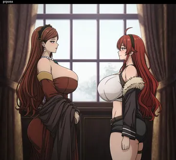 Пост #1927: pzpana, mushoku tensei, eris greyrat, eris greyrat (adult), hilda boreas greyrat, 2girls, age difference, ahoge
