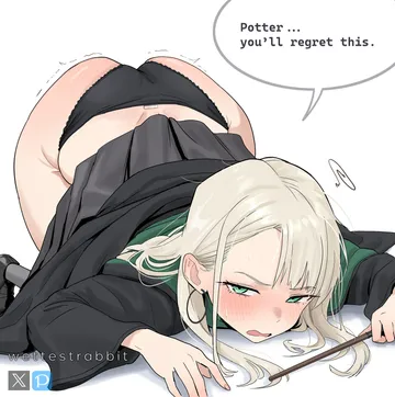 Пост #742: wettestrabbit, harry potter (series), wizarding world, malfoid, 1girl, all fours, artist name, ass