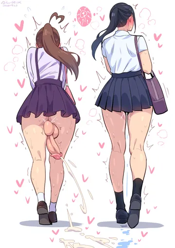 Пост #1766: allurmilk, original, kamiya midori, 2girls, ahoge, ass, bag, bare legs