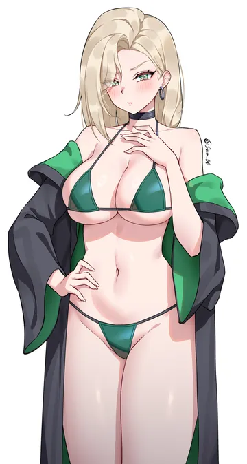 Пост #718: secon, harry potter (series), wizarding world, malfoid, 1girl, bikini, black choker, black robe