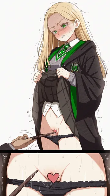 Пост #1001: mamerakkkkko, harry potter (series), wizarding world, malfoid, 1boy, 1girl, black cloak, black panties