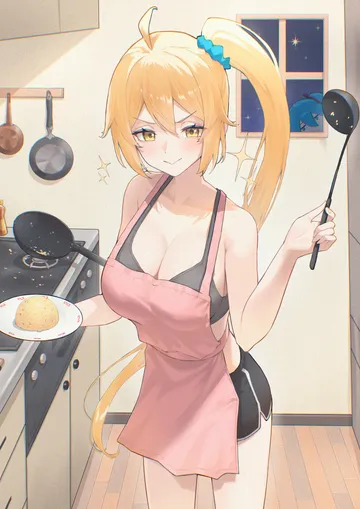 Пост #2203: negidesu1105, vocaloid, akita neru, hatsune miku, 2girls, ahoge, alternate breast size (larger), apron