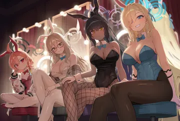 Пост #472: kokukyukeo, blue archive, akane (blue archive), akane (bunny) (blue archive), asuna (blue archive), asuna (bunny) (blue archive), karin (blue archive), karin (bunny) (blue archive), neru (blue archive), neru (bunny) (blue archive), 4girls, ahoge
