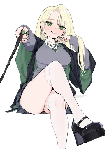 Пост #659: beijuu, harry potter (series), wizarding world, malfoid, 1girl, black shoes, blonde hair, blush
