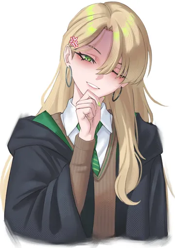 Пост #1233: yorn (yor n), harry potter (series), wizarding world, malfoid, 1girl, anger vein, black cloak, blonde hair