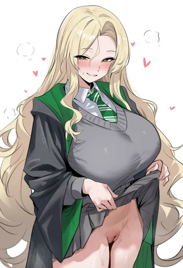 Пост #748: dush 1154, harry potter (series), wizarding world, malfoid, 1girl, black robe, blonde hair, blush
