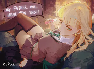 Пост #656: rikaz, harry potter (series), wizarding world, malfoid, 1girl, artist name, blonde hair, breasts
