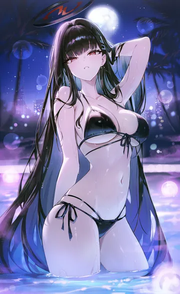 Пост #354: cano852, blue archive, rio (blue archive), 1girl, alternate costume, arm up, bare shoulders, bikini