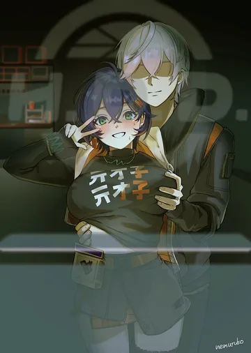 Пост #2541: nemuruko, zenless zone zero, belle (zenless zone zero), wise (zenless zone zero), 1boy, 1girl, arm around neck, arms at sides