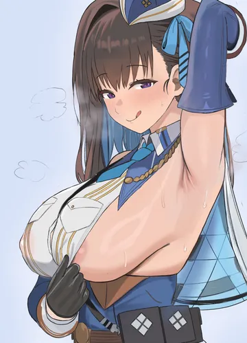 Пост #4066: artceister, goddess of victory: nikke, marian (nikke), 1girl, areola slip, arm up, armpit focus, armpits
