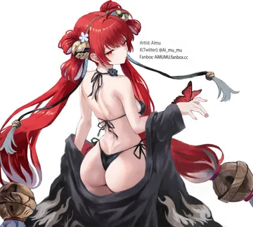 Пост #1585: aimu (angry9565), wuthering waves, suoming (wuthering waves), 1girl, ahoge, ass, back, bikini