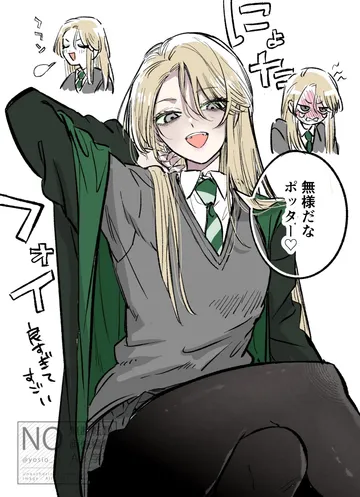 Пост #1160: yosio re, harry potter (series), wizarding world, malfoid, 1girl, angry, angry blush, black cloak