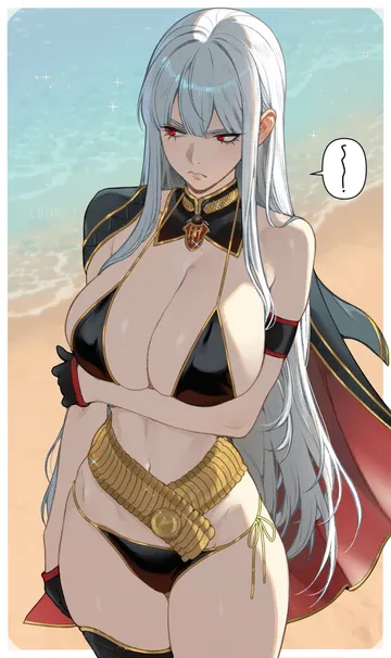 Пост #1644: yllande, senjou no valkyria (series), senjou no valkyria 1, selvaria bles, 1girl, beach, bikini, black bikini
