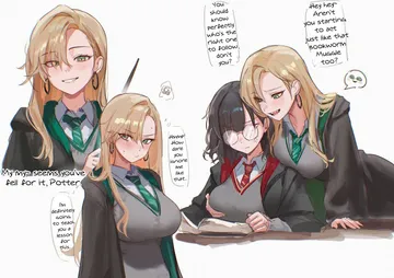 Пост #617: uof, harry potter (series), wizarding world, harry potter, malfoid, 2girls, anger vein, black cloak