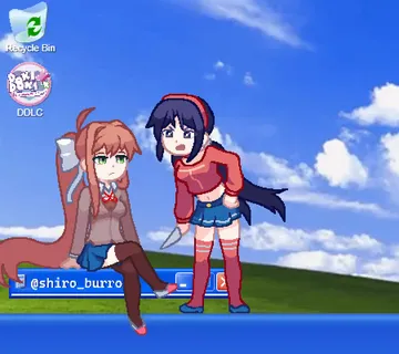 Пост #2750: shiro burro, bliss (image), doki doki literature club, microsoft windows, miside, windows xp, mita (miside), monika (doki doki literature club)