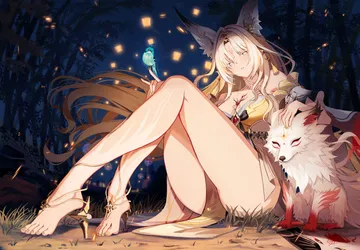 Пост #1085: nicky w, wuthering waves, hsin (illumining form) (wuthering waves), hsin (moon fox) (wuthering waves), hsin (wuthering waves), 1girl, animal ears, bare shoulders