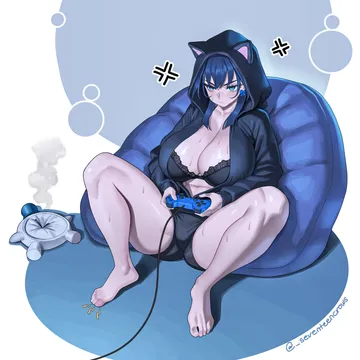 Пост #83: seventeencrows, hololive, hololive english, kronie (ouro kronii), ouro kronii, 1girl, alternate breast size (larger), alternate costume