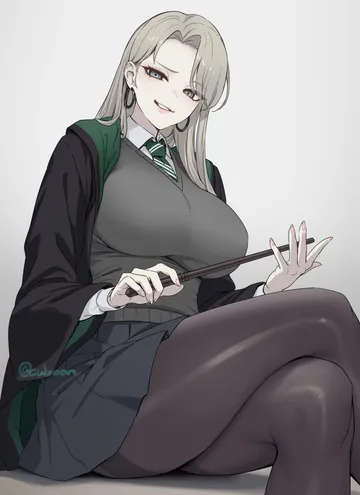 Пост #805: cuboon, harry potter (series), wizarding world, malfoid, 1girl, black pantyhose, black robe, blonde hair