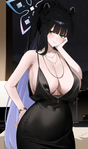 Пост #2786: seueo, blue archive, shun (blue archive), 1girl, alternate costume, animal ears, black dress, black hair