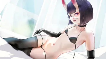 Пост #3758: rancidronin, fate (series), fate/grand order, shuten douji (fate), 1girl, bikini, black bikini, black choker
