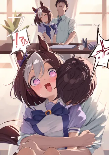 Пост #1667: saboten mushi, umamusume, special week (umamusume), trainer (umamusume), !?, 1boy, 1girl, anger vein