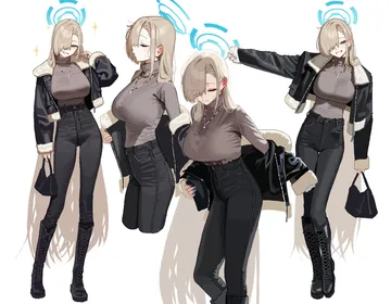 Пост #1413: anyak05, blue archive, asuna (blue archive), 1girl, bag, black boots, black jacket, black pants