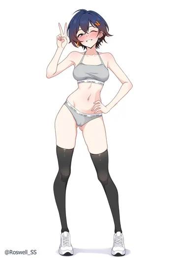 Пост #2263: roswell ss, zenless zone zero, belle (zenless zone zero), 1girl, artistic error, black thighhighs, blue hair, blush
