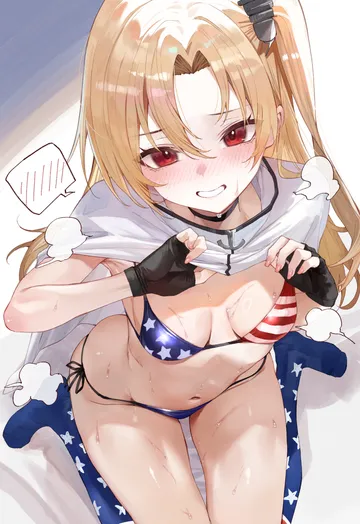 Пост #3890: suujiniku, azur lane, cleveland (azur lane), 1girl, american flag, american flag bikini, american flag print, bikini