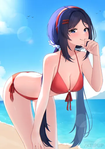 Пост #2733: keipup, miside, crazy mita (miside), mita (miside), 1girl, beach, bent over, bikini