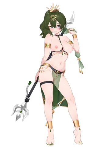 Пост #1857: waterring, sousou no frieren, ubel (sousou no frieren), 1girl, anklet, armlet, barefoot, blinking