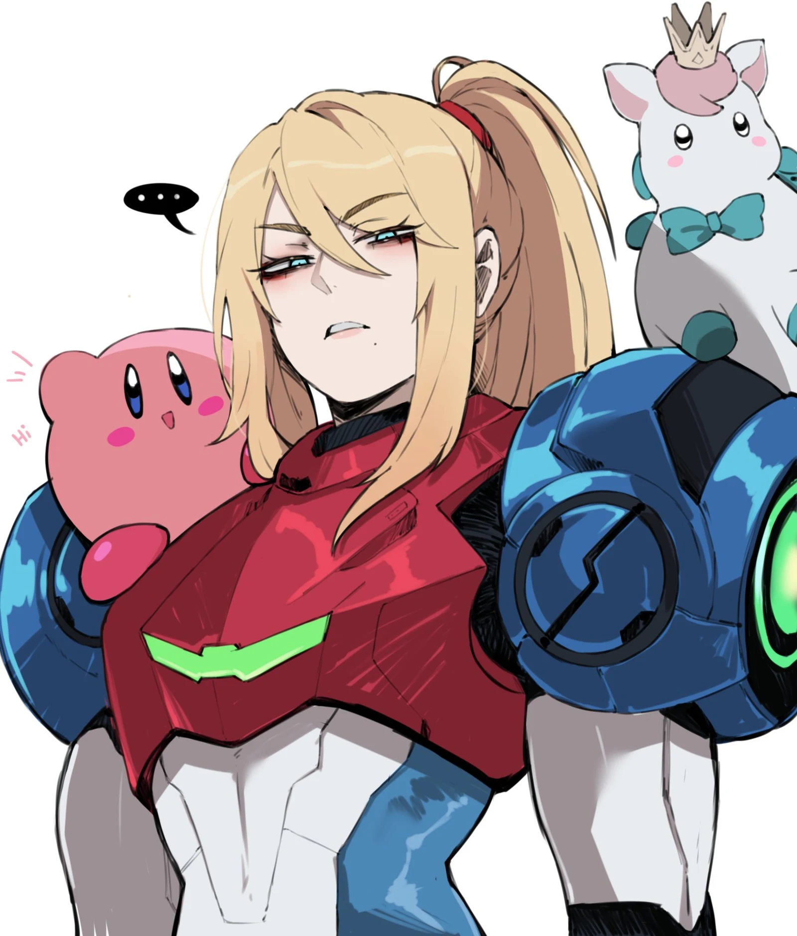 Пост #4027: masoq, honkai_(series), honkai:_star_rail, kirby_(series), metroid, metroid_ravenous, nintendo, nintendo_direct, kirby, little_ica_(honkai:_star_rail), samus_aran, ..., 1girl, armor, blue_eyes